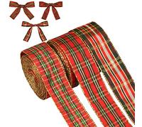 NAUZE 18 Yards Tartan Wired Ribbon Christmas Plaid Check Wired Edge Ribbon Gingham Ribbon for Wreaths Bows Xmas Tree Decoration