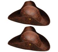 NAUZE 2 Pieces Faux Leather Pirate Hat Brown Tricone Hat Distressed Leather Colonial Style Pirate Hat for Halloween Pirate Cosplay Accessories