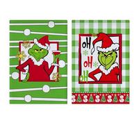 NAUZE 2Pcs Christmas Grinch Kitchen Dish Towels Xmas Hand Towels Kitchen Baking Cooking Cloth Bathroom Decor for Home