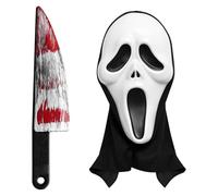 NAUZE 2Pcs Screaming Ghost Face Mask and Knife with Blood Full Head Horrible Skull Masque Halloween Scary Party Costume Cosplay Decoration