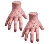 NAUZE 2Pcs Wednesday Thing Hand Prop Lifelike Realistic Scarred Fake Hand for Halloween Decoration Horror Cosplay Accessory Scary Palm Model for Adults Party Decor
