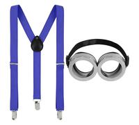 NAUZE 2Pieces Goggles and Braces Set Round Glasses Blue Shoulder Strap World Book Day Accessories for Halloween Cosplay Film Character Cosplay