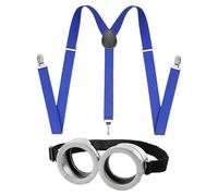 NAUZE 2Pieces Goggles and Braces Set Round Glasses Blue Shoulder Strap World Book Day Kids Accessories for Halloween Cosplay Film Character Cosplay