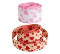 NAUZE 2Rolls 10Yards 6.3cm Wide Valentine's Day Wired Edge Ribbon Heart Love Burlap Wedding Anniversary Craft Ribbon Red Pink Edge Sweet Decorating Ribbons for DIY Craft Bows