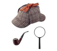 NAUZE 3 Pcs Detective Fancy Dress Accessory Set Magnifying Glass Pipe Deerstalker Hat Victorian Detective Sherlock Costume Kit for Halloween Party Accessories