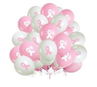 NAUZE 48Pieces Breast Cancer Awareness Balloons White and Pink Ribbon Balloon Latex Hope Strength Courage Faith Balloons Decorations for Women Party Favors