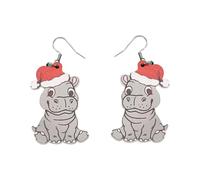 NAUZE Chrismas Hippo Earrings Wooden Personalized Earrings Cute Themed Dress Up Earrings Holiday Party Jewelry Gifts for Anniversary Birthday