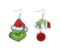 NAUZE Christmas Grinch Earrings Asymmetric Wooden Earrings Novelty Animated Christmas Wooden Pendant Earrings Classic Green Grinch Earrings for Women Girls
