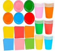 NAUZE Rainbow Party Supplies 72 Pieces Multicolor Party Tableware Cocktail Luncheon Beverage Serviette Napkins Paper Plates 9oz Cups for Shower Engagement Wedding Birthday Party