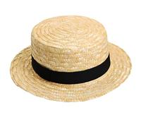 NAUZE Straw Boater Hat Vintage Skimmer Hats with Ribbon Band Flat Top Summer Hat Sun Protecion Packable Hats Fancy Dress Accessory for Travel Vacation Beach Yellow