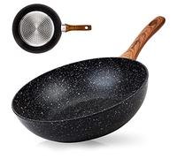 Nava Nature Non Stick Wok, Aluminium Cooking Pan with Scratch Resistant Stone Coating and Heat Proof Handle, PFOA Free, Induction Compatible, 28cm Size