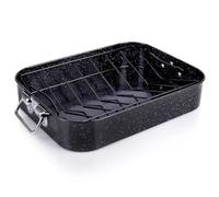NAVA Nature Rectangular Roasting Tin with Rack, Roaster Pan, Non-Stick Stone Coating, Removable Rack, Carbon Steel, 42cm, V-Shaped Rack, Handles, Even Cooking, Easy Clean