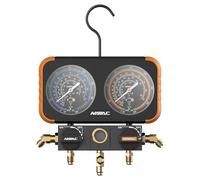 NAVAC N2A4 Manifold Gauge | Class 1.0 Accuracy | Impact-Resistant HVAC Gauge | Aluminum Body and Rubber Cover | Easy-to-Read Analog Display | Folding Hook | 1 Year Warranty