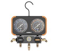 NAVAC N2A4B Manifold Gauge | Class 1.0 Accuracy | Impact-Resistant HVAC Gauge | Aluminum Body and Rubber Cover | Easy-to-Read Analog Display | Folding Hook | 1 Year Warranty