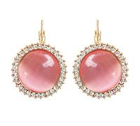 Navachi 18k Gold Plated Circle Pink Opal Crystal Hoop Az1005e Leverback Earrings