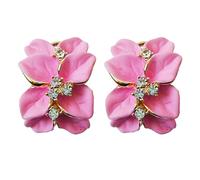 Navachi 18k Gold Plated Crystal Pink Enamel Leaves Flower Az2863e Omega Earrings