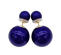 Navachi 18k Gold Plated Double Sided Dark Blue Faux Pearl Beads Womens Fashion Elegant Candy Crystal Stud Az2784e Earrings