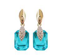 Navachi 18k Gold Plated Lake Blue Crystal Square Zircon Drop Az2492e Ear Stud Earrings
