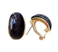 Navachi 18k Gold Plated Oval Black Opal Rainbow Az1797 Omega Earrings