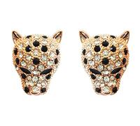 Navachi 18k Gold Plated White+Black Crystal Leopard Head Ear Stud Earrings