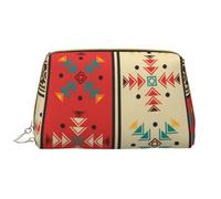 Navaho Style Printed Leather Makeup Bag for Women Girls - Portable Travel Cosmetic Organiser Toiletry Bag