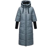 Navahoo Ciao Miau XIV Women's Winter Coat Warm Quilted Coat Long with Hood and Ribbed Knit Sleeves XS - XXL, Stormy Blue, XS
