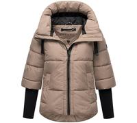 Navahoo Modern Women's Winter Jacket Warm Quilted Jacket with Hood and Ribbed Knit Sleeves Lotus Heart XIV XS-3XL, Taupe Grey, M