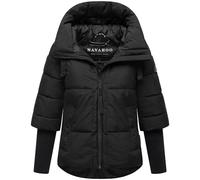 Navahoo Modern Women's Winter Jacket Warm Quilted Jacket with Hood and Ribbed Knit Sleeves Lotus Heart XIV XS-3XL, black, M