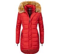 Navahoo Papaya Ladies’ Winter Puffer Coat with Faux Fur Hood Red XS