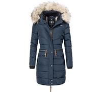 Navahoo Paula Long Ladies’ Winter Puffer Coat with Faux Fur Navy L