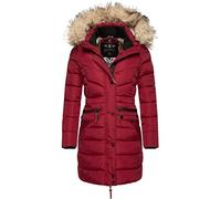 Navahoo Paula Women's Winter Coat, Warm, Quilted Coat, Long, with Removable Faux Fur Hood, XS - 5XL, dunkelrot, XXL