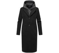 Navahoo Women's Coat in Wool Look Long Trench Coat Slightly Oversized with (Removable) Hood Insert Made of Sweat Material Kekstraum 14 XS-3XL, black, M