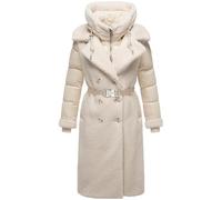Navahoo Women's Long Material Mix Winter Coat Warm Plush Coat with Trendy Material Mix and Removable Insert with Hood Kuscheltraum 14 XS-XXL, off-white, M