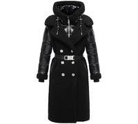 Navahoo Women's Long Material Mix Winter Coat Warm Plush Coat with Trendy Material Mix and Removable Insert with Hood Kuscheltraum 14 XS-XXL