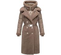 Navahoo Women's Long Material Mix Winter Coat Warm Plush Coat with Trendy Material Mix and Removable Insert with Hood Kuscheltraum 14 XS-XXL, Taupe Grey, XL
