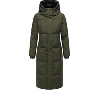 Navahoo Women's Long Winter Coat Warm Quilted Coat with 2-Way Zip and Adjustable Hood Dew Flower XIV XS-5XL, dark olive, S