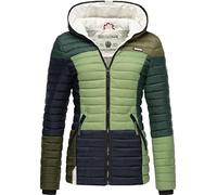 Navahoo Women's Transition Jacket, Colour-Blocking, Lightweight, Quilted Jacket with Hood, Multiculti XS, Multicolour Green Forest, L