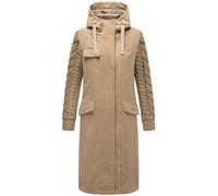 Navahoo Women's Warm Trench Coat in Wool Look with Knitted Sleeves and Hood Knit Babe 14 S-3XL, Sand-beige, M