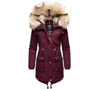 Navahoo Women's Winter Coat Cotton Parka with Faux Fur Hood Honey Fairy XS - XXL, Wine Red, S