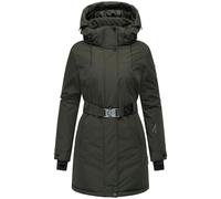 Navahoo Women's Winter Coat Warm Parka with Removable Hood and Waist Belt Frost Kiss 14 S-3XL, dark olive, XXL