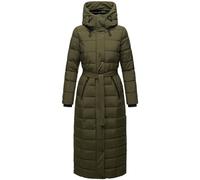 Navahoo Women's Winter Coat Warm Quilted Coat Long with Hood and Waist Belt Part XIV XS-3XL, dark olive, XL