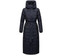 Navahoo Women's Winter Coat Warm Quilted Coat Long with Hood and Waist Belt Part XIV XS-3XL, navy, XXL