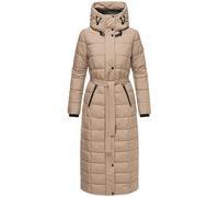 Navahoo Women's Winter Coat Warm Quilted Coat Long with Hood and Waist Belt Part XIV XS-3XL, Taupe Grey, XS