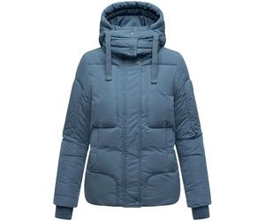 Navahoo Women's Winter Jacket Warm Quilted Jacket with Warm Fleece Lining and Removable Hood Magic Light 14 S-3XL, Blue (Dusty Blue), M