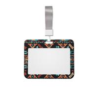 Navajo Tribal Pattern ID Badge Holder with Lanyard ID Card Holders Waterproof Plastic Name Card Case Sliding ID Protector Pouch Name Tag Holders for Office Work Business
