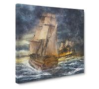 Naval Battle Ship at War Canvas Print | Gallery Wrapped 30mm Frame Wall Art | 20x20 inches | Ready to Hang | Modern Seascape Picture | Living Room Bedroom Lounge Office