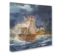 Naval Battle Ship at War Canvas Print | Gallery Wrapped 30mm Frame Wall Art | 20x20 inches | Ready to Hang | Modern Seascape Picture | Living Room Bedroom Lounge Office