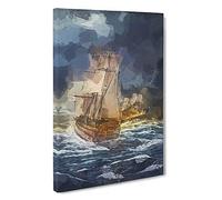Naval Battle Ship at War Canvas Print | Gallery Wrapped 30mm Frame Wall Art | 30x20 inches | Ready to Hang | Modern Seascape Picture | Living Room Bedroom Lounge Office