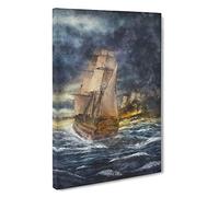Naval Battle Ship at War Canvas Print | Gallery Wrapped 30mm Frame Wall Art | 30x20 inches | Ready to Hang | Modern Seascape Picture | Living Room Bedroom Lounge Office