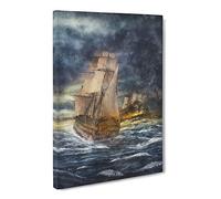 Naval Battle Ship At War Canvas Print | Gallery Wrapped 30mm Frame Wall Art | 30x20 inches | Ready to Hang | Modern Seascape Picture | Living Room Bedroom Lounge Office